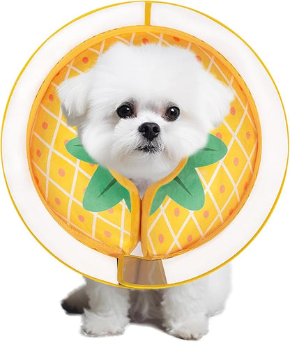 Inflatable Dog Cone Collar for Large Medium Small Dogs, Soft Dog Donut Collar Adjustable Recovery Cone for Pets After Surgery, Extra Enhanced Anti-Licking Guard Shield (Pineapple, Small)