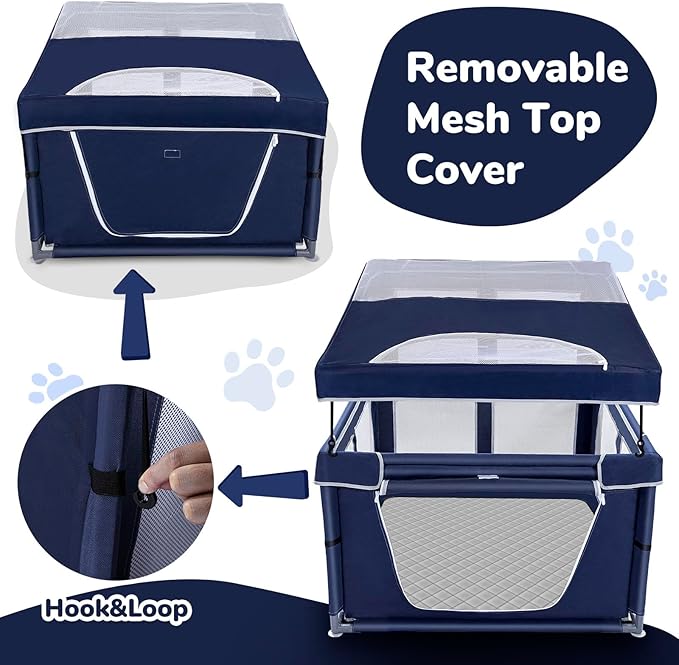 42 × 42 inch Dog Playpen with Pee Pad, Soft Puppy Playpen, 25 Height Pet Playpen for Small Dogs and Small Animals, Dog Fence Indoor, Play Yard with Zipper Door