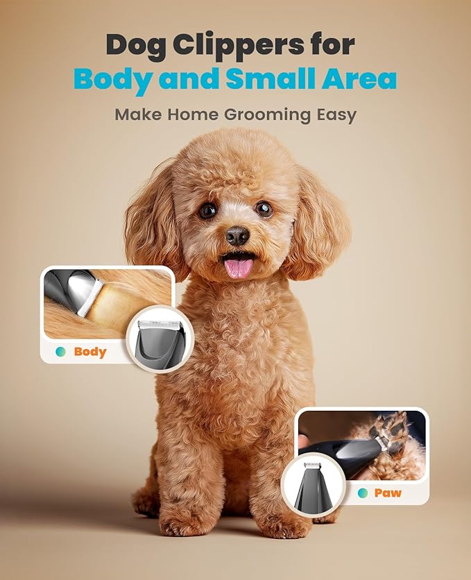 oneisall LED Light Dog Trimmer Clippers, Cordless Dog Grooming Kit 2 in 1, 2000mAh Pet Grooming Clippers Paw Trimmer for Paw, Face, Ears, Legs, Body