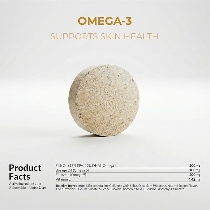 Omega 3 Fish Oil for Dogs - 120 Chewable Tablets - with Omega 3, 6, and 9, Vitamin E for Dog Shedding, Itchy, Dry Skin, Joint & Heart Support (Chewable Tablets)
