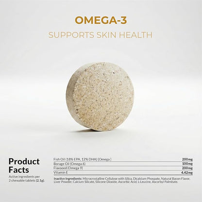 Omega 3 Fish Oil for Dogs - 120 Chewable Tablets - with Omega 3, 6, and 9, Vitamin E for Dog Shedding, Itchy, Dry Skin, Joint & Heart Support (Chewable Tablets)