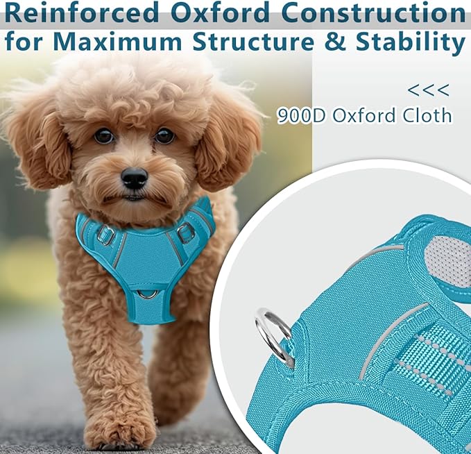 BARKBAY Dog Harness No Pull Oxford with ID Tag Pocket - Heavy Duty, Reflective, Easy Control for Large Dogs(Aqua Oxford,XS)