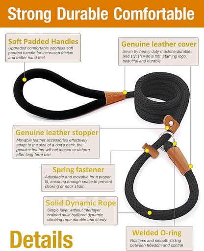 lynxking 8 FT Dog Leash Slip Lead 2 Pack Strong Heavy Duty Braided Dog Training Leash No Pull Training Lead Leashes for Medium Large and Small Dogs