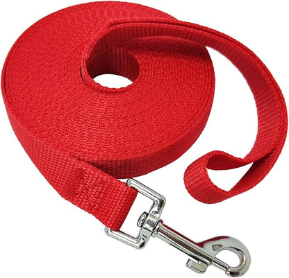 Nylon Training Dog Leash for Small Medium Large Dogs, 15ft 20ft 30ft 50ft Long Leash Dog/Puppy Lead for Obedience Recall Training, Camping (1" x 15ft, Red)