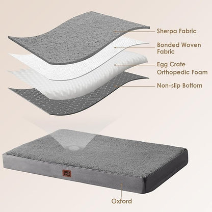 EHEYCIGA Orthopedic Foam Dog Bed, Medium, 30"L x 20"W x 3.5"Th, Light Grey