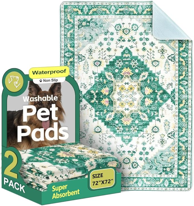 Washable Pee Pads for Dogs 2 Pack Reusable Puppy Training Pads 72"x72" Super Absorbent Waterproof Dog Training Pads, Non-Slip Potty Pads Whelping Pads Litter Mat Pet Supplies - Green Medallion