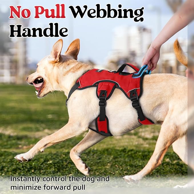 rabbitgoo Escape Proof Dog Harness, Soft Padded Full Body Pet Harness, Reflective Adjustable No Pull Vest with Lift Handle and Leash Clip for Large Dogs Walking Hiking Training, M, Red