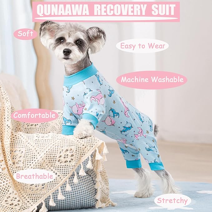 Dog Recovery Suit for Surgery Small Medium Dogs Onesie, Cute Soft Dog Pajamas Bodysuit Cone Alternative Prevent Licking Recovery Suit Female Male (Dolphins, Medium)