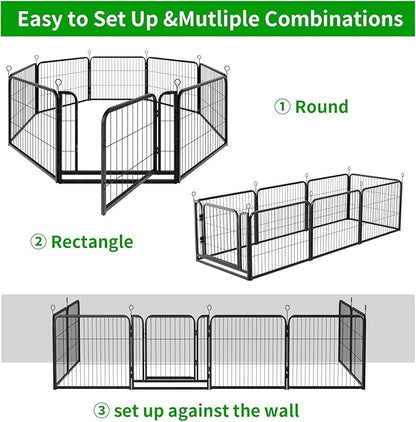 Kfvigoho Dog Playpen Outdoor Extra Wide 16 Piece Panels Heavy Duty Dog Fence 24" Height Anti-Rust with Doors Portable for RV Camping Yard, Total 29FT, 68 Sq.ft, Snowy Black