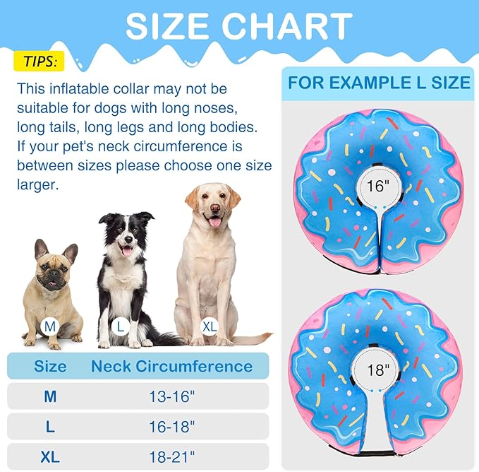 SCENEREAL Dog Cone Alternative After Surgery Donut Collar, Soft Pet Recovery Pillow Collar for Medium Large Dogs, Inflatable Adjustable Neck Collars to Prevent Licking, Donut L