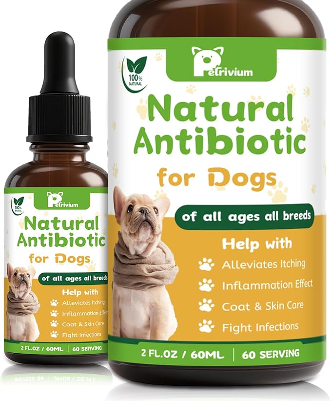 Dogs Antibiotics for Infection Coughs, UTIs, Allergies, Itching - Natural Antibiotics Supplement Drops for Cats to Support Digestion and Urination | Skin & Coat | All Breeds & Ages | 2 Oz