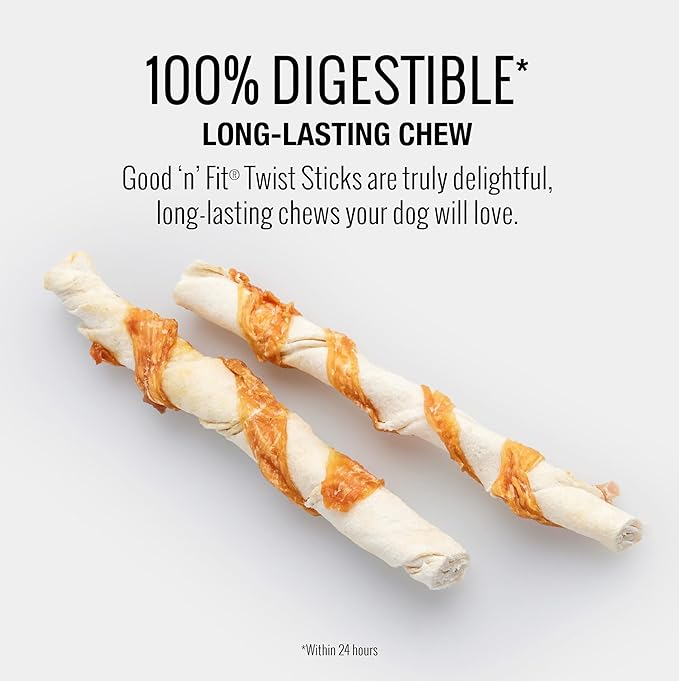Good 'n' Fit Twist Sticks Made with Real Lamb, 15 Count, Treat Your Dog to Long-Lasting and Highly Digestible Rawhide Chews