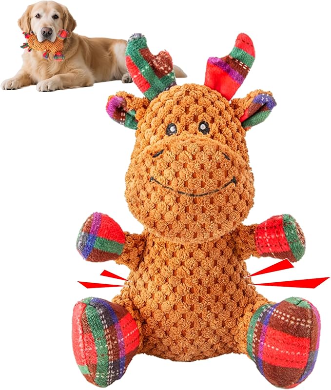 Squeaky Dog Toys, Stuffed Large Dog Toys to Keep Them Busy, Interactive Plush Chew Toys with Crinkle Paper, Tough Pet Animal Toys for Small Medium Large (Red B)