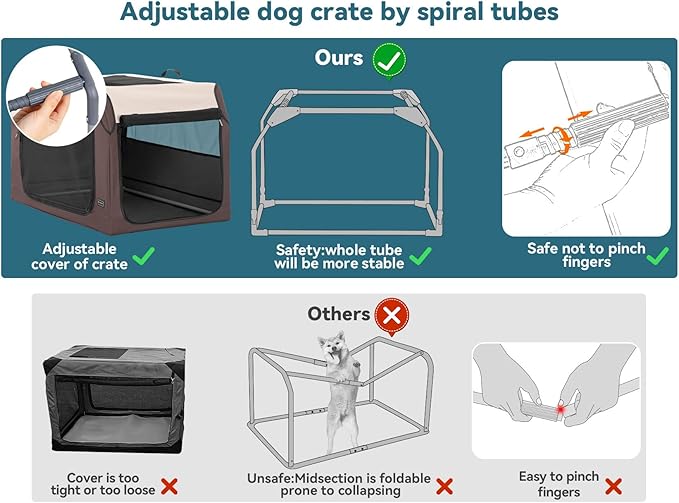 PETSFIT Soft Sided Dog Crate, Portable Dog Crate- 30 Inch Sturdy Adjustable Structure, Easy to Set Up, Collapsible Dog Car Crate, Light Tough with 3 Mesh Doors Brown