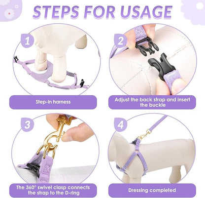 SlowTon Dog Harness Small Sized Dog - Soft XXS Dog Harness and Leash Set No Pull No Chock, Adjustable Lightweight Puppy Harness for XS Small Medium Dogs Cats (Solid Purple, XS)