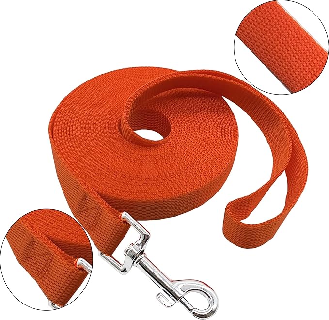 Nylon Training Dog Leash for Small Medium Large Dogs, 15ft 20ft 30ft 50ft Long Leash Dog/Puppy Lead for Obedience Recall Training, Camping (1" x 15ft, Orange)