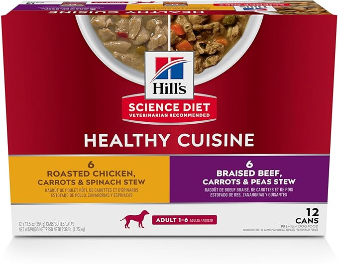 Hill's Science Diet Adult 1-6 Healthy Cuisine Wet Dog Food Variety Pack, Chicken & Beef, 12.5 oz. Cans, 12-Pack