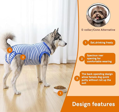 Dog Surgery Recovery Suit Dogs Neuter Spay Female Male Protective Clothes, Blue White XL