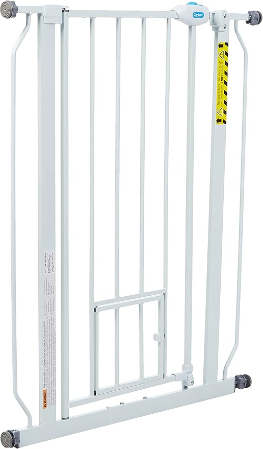 Carlson 36" Extra Tall Walk Through Dog Gate for Doorways & Bottom of Stairs, Metal Pet Gate with Small Pet Door, Expands 29.5”–36.5”, White