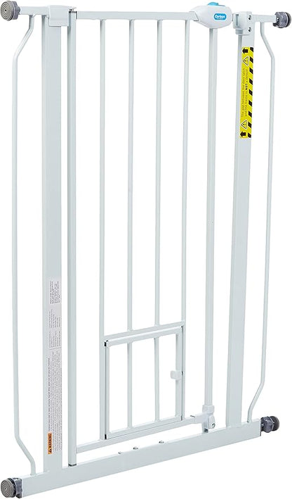 Carlson 36" Extra Tall Walk Through Dog Gate for Doorways & Bottom of Stairs, Metal Pet Gate with Small Pet Door, Expands 29.5”–36.5”, White
