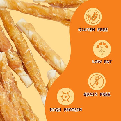 Jungle Calling Dog Treats, Chicken Wrapped Rawhide Sticks for Dogs, Grain-Free Natural Small Dogs Training Treats, Pet Chew Snacks,10.6 oz