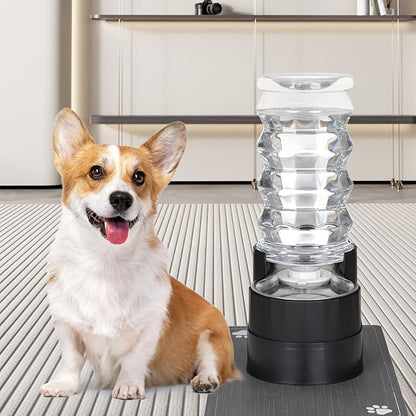 RIZZARI Large Water Dispenser for Dogs: 8L Black Raised Gravity Auto-Refill Waterer with Stainless Steel Bowl - Leak-Resistant & Easy Cleaning - Less Bending for Senior Dogs - Garage & Garden