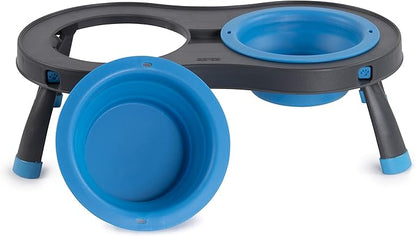 Dexas Pets Double Elevated Pet Feeder, Pro Blue, Small/1 Cup Capacity Bowls (PW1004322194) (Pack of 2)