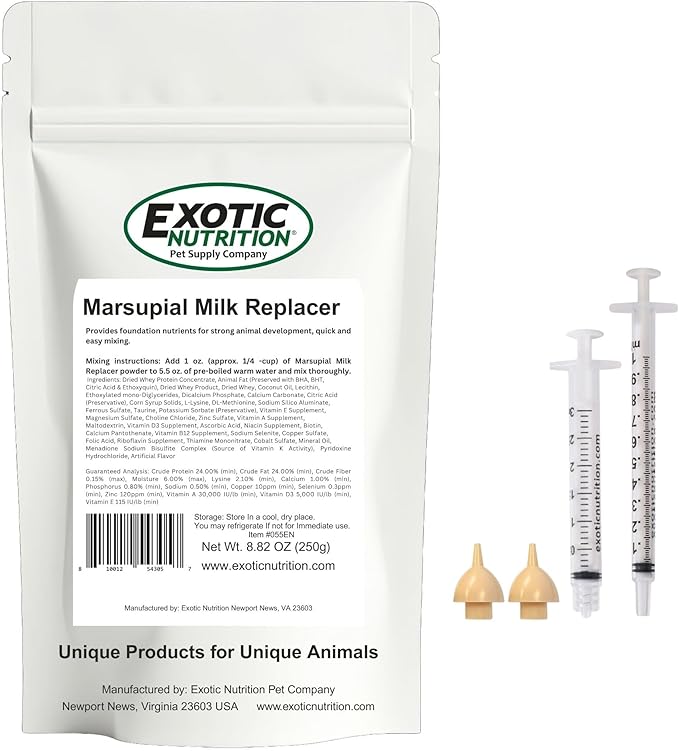 Exotic Nutrition Sugar Glider Joey Nursing Set - Milk Replacer Formula & Feeding Syringes for Baby Gliders