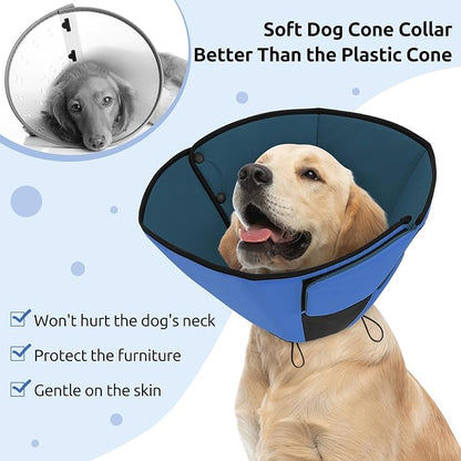 Queenmore Dog Cones for Small Dogs, Soft Dog Cone After Surgery, Adjustable Comfy Cones for Dogs, Comfortable Pet Cone After Surgery for Wound Healing, Blue S