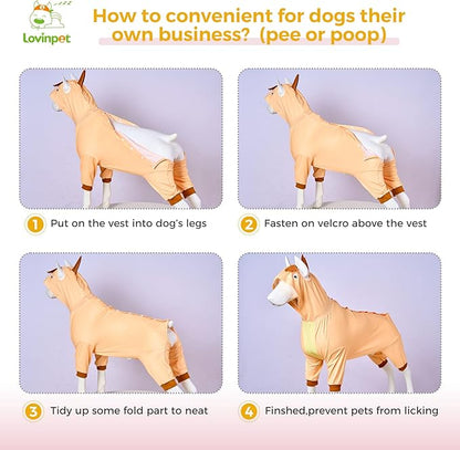 LovinPet Dog Recovery Suit - Medium Large - Dog Bodysuit for Abdominal Wound After Surgery Leg wrap,Wavy Blue,Post-Operative Vest E-Collar Alternative,Cattle,Yellow,XXL