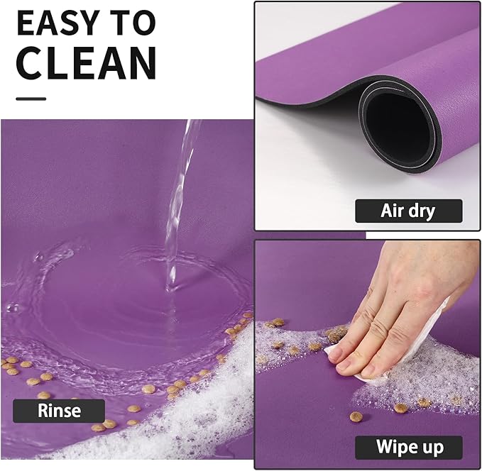 HotLive Dog Food Mat - Absorbent Cat Mat for Food and Water, No Stains Pet Feeding Bowl Mat, Easy to Clean Pet Placemats, Quick Dry Dog Water Dispenser Mat for Messy Drinkers | Paw Purple 12"x 19"