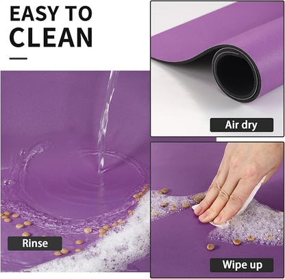 HotLive Dog Food Mat - Absorbent Cat Mat for Food and Water, No Stains Pet Feeding Bowl Mat, Easy to Clean Pet Placemats, Quick Dry Dog Water Dispenser Mat for Messy Drinkers | Paw Purple 24"x36"