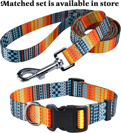 Mihqy Dog Collar with Bohemia Floral Tribal Geometric Patterns - Soft Ethnic Style Collar Adjustable for Small Medium Large Dogs（Bohemian Orange,M）