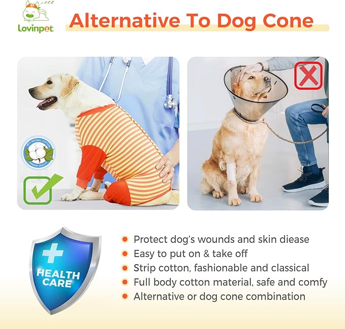 LovinPet Dog Recovery Suit - Medium Large - Full Coverage Large Dog's Bodysuit Wound Protective Surgical Recovery Bodysuit for Abdominal Wounds After Surgery Cut-Out Design of Abdomen,XXL