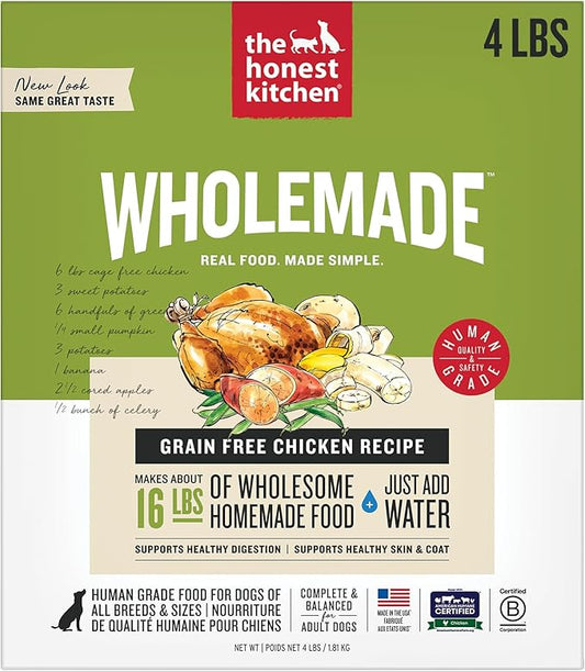 The Honest Kitchen Human Grade Wholemade™ Dehydrated Dog Food, Grain Free Chicken Dog Food, 4lb (makes 16lbs)