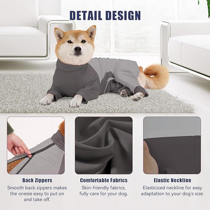 Dog Recovery Suit for Surgery Dog Onesie for Female and Male E-Collar Alternative Anti Shedding Pajamas Long Sleeve Claming Bodysuit Gray S