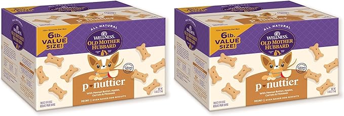 Old Mother Hubbard Wellness P-Nuttier Dog Biscuits,Natural,Training Treats,Peanut Butter Flavor,Mini Size,(6 Pound Box),(Pack of 2)
