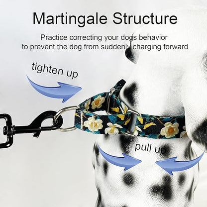 Martingale Collar for Dogs with Buckle Pretty Cute Floral Nylon Dog Collars for Medium Dogs (Luxury Golden Flowers, Medium)