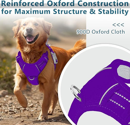 BARKBAY Dog Harness No Pull Oxford with ID Tag Pocket - Heavy Duty, Reflective, Easy Control for Large Dogs(Purple Oxford,XL)