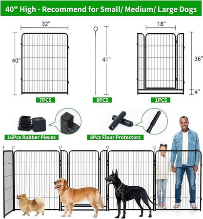 Kfvigoho Dog Playpen Outdoor Extra Wide 8 Piece Panels Heavy Duty Dog Fence 40" Height Anti-Rust with Doors Portable for RV Camping Yard, Total 21FT, 35 Sq.ft, Snowy Black