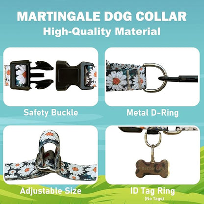 Martingale Collar for Dogs Flower Dog Collars with Quick Release Buckle Adjustable Nylon Soft Dog Collar for Large Dogs, Daisy