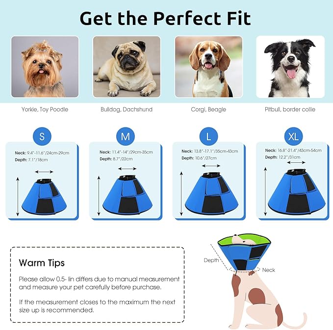 Queenmore Dog Cone XL, Soft Dog Cones for Large Dogs After Surgery, Cone for Dogs to Stop Licking, Elizabethan Collar for Pet, Alternative to Recovery Collar for Large Breeds, Blue&Green XL