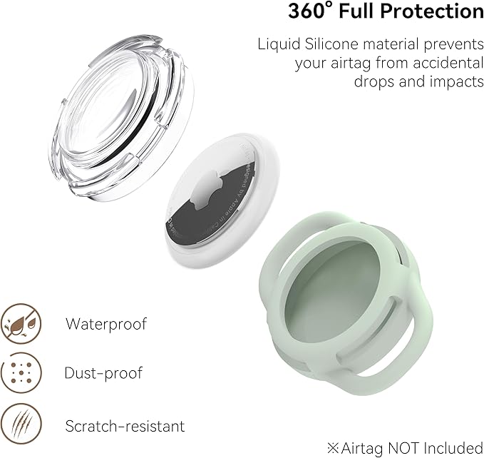 Waterproof Airtag Dog Collar Holder, Silicone & ABS Airtag Holder for Dog & Cat Collars, Ultra-Durable, Lightweight and Protective Airtag Case (Luminous, Large)