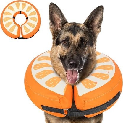 MIDOG Soft Inflatable Dog Cone,Donut E-Collar Alternative for After Surgery, Prevents Licking,Allowing Normal Eating & Vision,Comfortable Recovery Collar for Small Medium Large Dogs & Cats, Orange-L