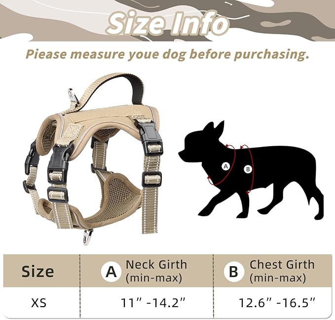 Tactical Dog Harness for Small Dog - Reflective Puppy Pet Vest No Pull Military Service Dog Vest with Vertical Handle XS Dog Harness for Outdoor Training