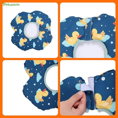 PetWarm Recovery Collar for Dogs, Dog Recovery Collar, Lightweight Pet Neck Protector with Memory Foam Padding, Gentle No-Lick Flower Design for Calm Rest and Travel, Duck Print, Green, S