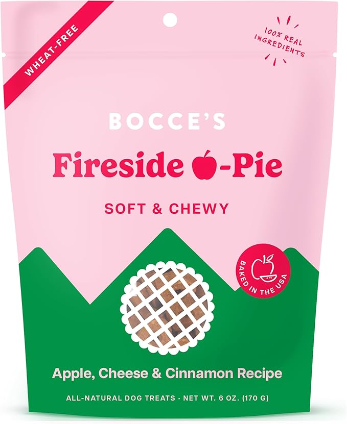 Bocce's Bakery Fireside Apple Pie Treats for Dogs, Wheat-Free Everyday Dog Treats, Made with Real Ingredients, Baked in The USA, Natural Soft & Chewy Cookies, Apples, Cheese & Cinnamon, 6 oz