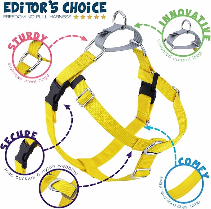 2 Hounds Design Freedom No Pull Dog Harness, Adjustable Harness, Easy Walking & Comfortable Control, Fits Small, Medium & Large Dogs, Solid Colors, Made in USA, 1" MD, Yellow