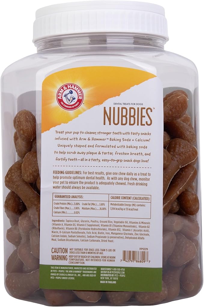 Arm & Hammer for Pets Nubbies Dental Treats Value Size - Baking Soda & Calcium Dog Dental Chews, Helps Scrub Plaque & Tartar While Chewing, Chicken Flavor, 139 Count, 52.8 Oz