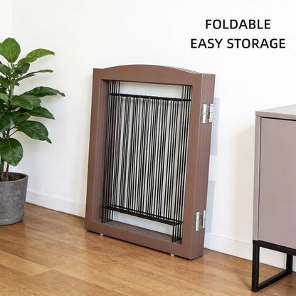ZJSF Freestanding Dog Fence Indoor, Foldable Dog Gate for Doorways, Stairs or Hallways, Sturdy Wood Extra Wide Pet Gate with Support Feet for The House, Brown, 24 "Height-6 Panels